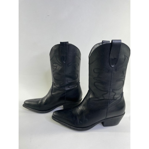 Steve Madden Black Leather Cowboy Boots Pointed Toe Western Made in Brazil 7 - Picture 5 of 9